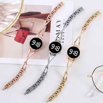 LED Fashion Watch Ladies Touch Screen Ladies Time Steel Band Electronic Student Ladies Bracelet Watch Simple Style Watch