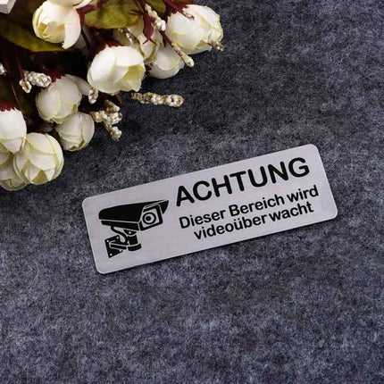 1pc Caution Video Surveillance Wall Sticker Decal Metal Home Door Yard Garden Decors For Door Panel Space Sticker With Adhesive